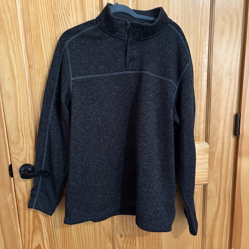 REDHEAD Henley Fleece Black Pullover Sweater